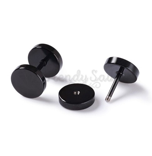 Black Surgical Stainless Steel Fake Gauges Ear Cheater Plug 3-12mm Stud Earrings - Picture 67 of 103