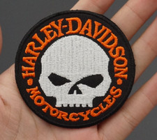 Patch HARLEY DAVIDSON SKULL écusson 7 cm diamètre BIKER orange noir blanc 🏍️