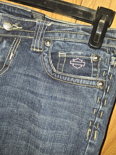 Harley Davidson Womens Jeans Sz 8 Genuine Motor Clothes Blue Bootcut Embroidered - Picture 3 of 11
