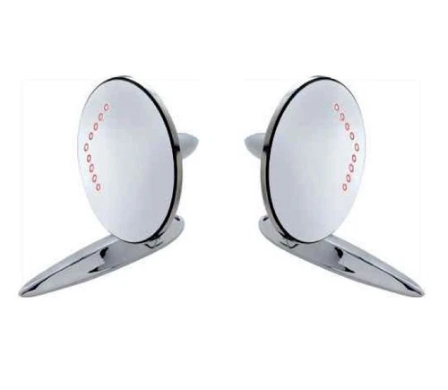 55 56 57 Chevy LED Turn Signal Rear Side View Outside Chrome Trim Door Mirrors