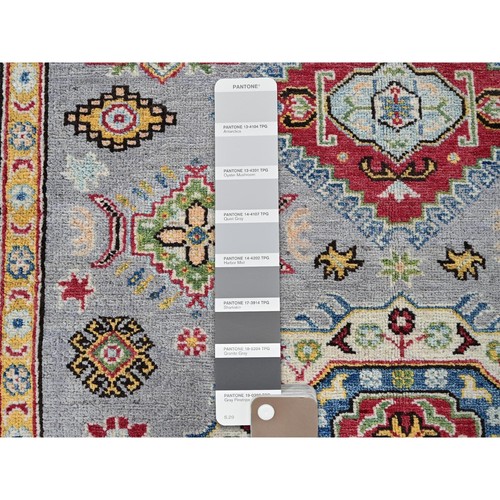 5'x6'3" Medium Gray Kazak with Medallions Design Hand Knotted Soft Wool Rug R540 - Picture 4 of 7