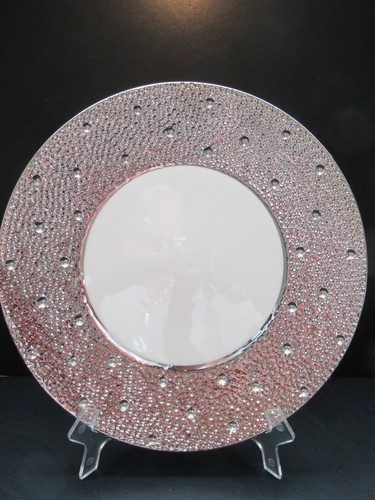 Balvery 10" Dinner Plates White w Silver Rim Set 4 - Picture 4 of 12