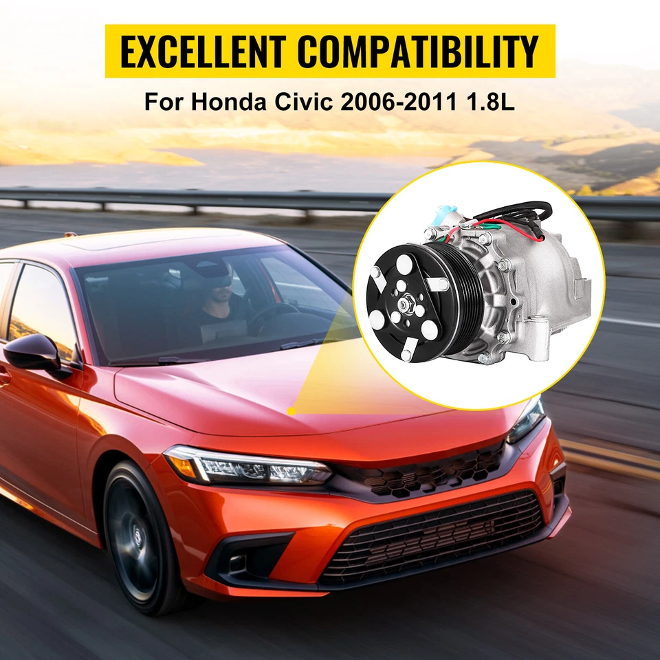 VEVOR AC A/C Compressor w/ Clutch for Honda Civic 1.8L 2006-2011 Foto 2 de 4
