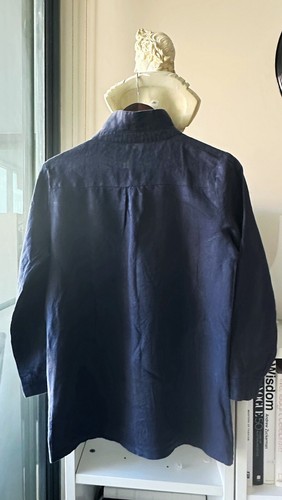Gordon Smith 100% Linen Shirt Navy Size 8 - Picture 3 of 6