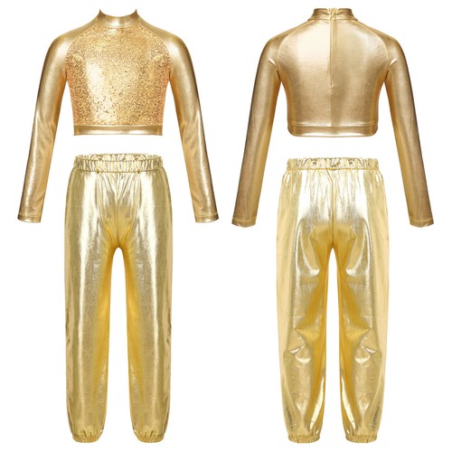 Kids Girls Dance Clothes Sequin Dancewear High Waist Dance Outfit Zipper Party - Picture 12 of 42