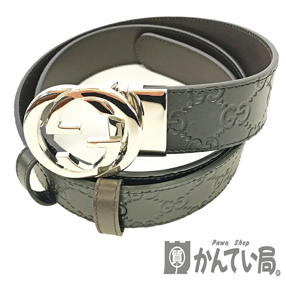 Gucci Ceinture Réversible 473030 Cuir Noir Marron Max 105Cm Raccord Métal Argenté 
