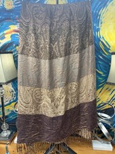 Paisley Pashmina Style Scarf Shawl Wrap Brown Taupe Fringe Boho Festival
