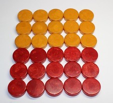 30 BAKELITE BACKGAMMON GAME PIECES - CHERRY RED & BUTTERSCOTCH SWIRL