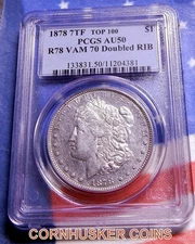 1878 7TF Morgan Silver Dollar R78 VAM 70 Doubled RIB Top 100 PCGS  AU5O