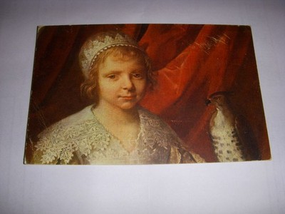 CP POSTKARTE BILD DETAIL Das MÄDCHEN mit dem FALKEN Ph. von CHAMPAIGNE - GESCHRIEBEN