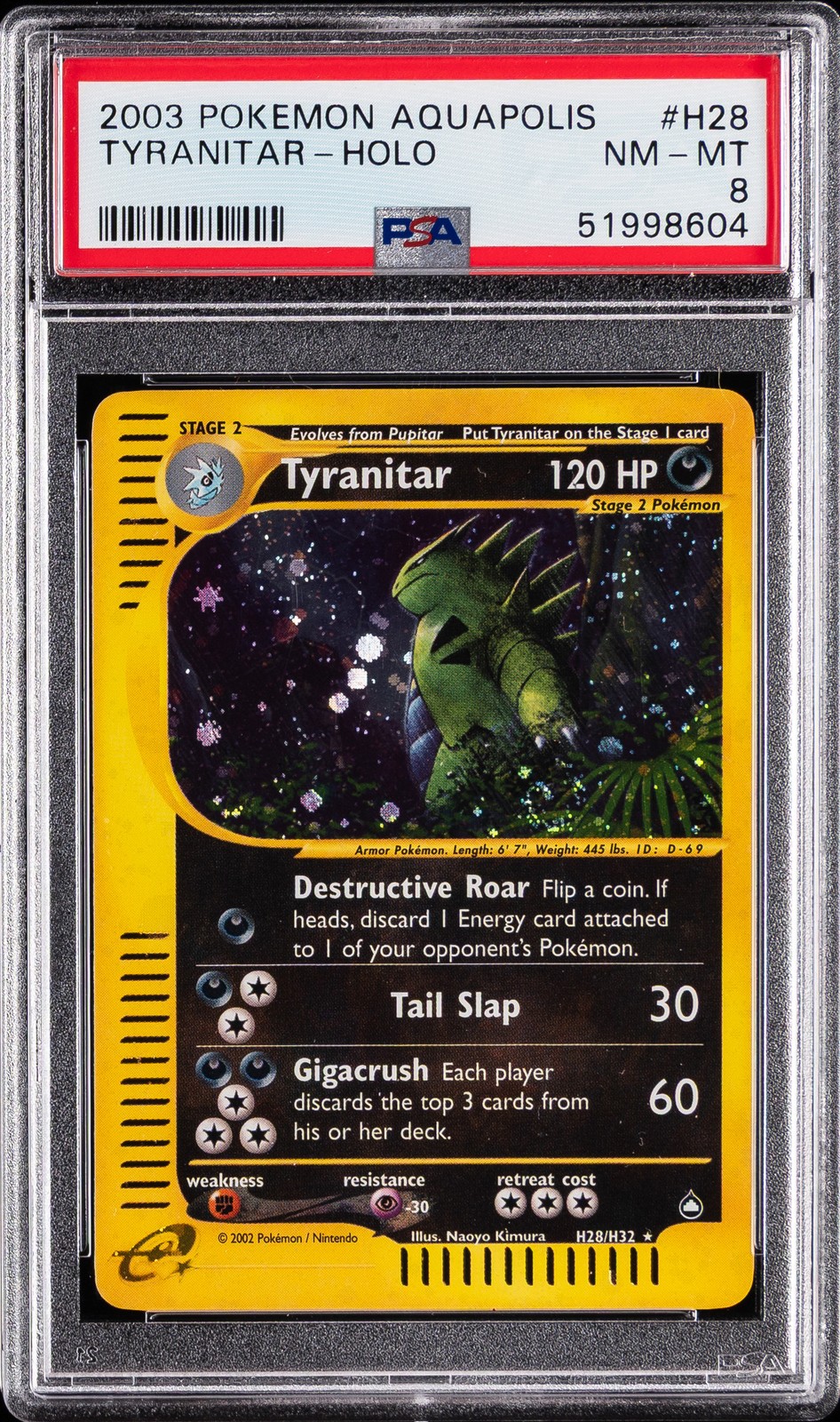 2003 POKEMON AQUAPOLIS #H28 TYRANITAR-HOLO PSA 8