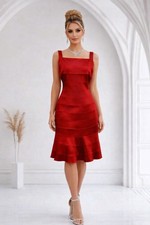 Suzi Chin Maggy Boutique Red Satin Party Dress Size 8 Strappy Sheath