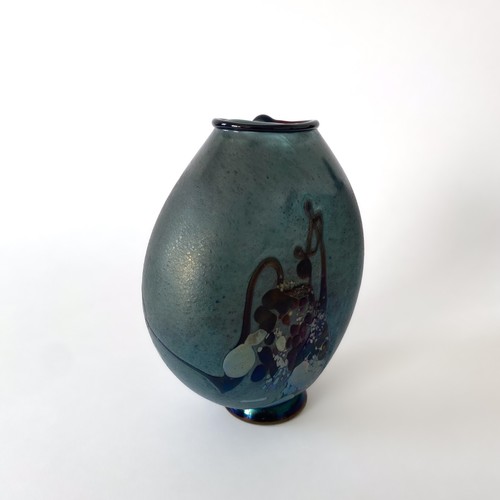 Signed Robert Pierini Blown Glass Vase in Biot, 1986 - Iridescent Blue Overlay - Picture 21 of 22