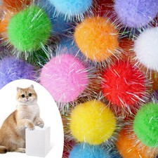 60 Pcs Cat Pom Pom Balls, Interactive Cat Toys, Sparkle Balls for Cats, Extra