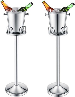 2 Pieces Wine Ice Buet with Stand Stainl Steel Standing