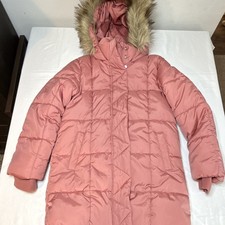 GAP Kids Girls Pink Long Hooded Water-Resistant Puffer Jacket Faux Fur L