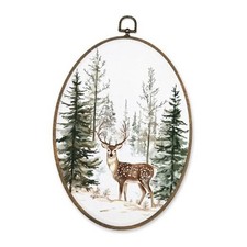 Vintage Oval Wall Art Decor, Winter Christmas Oval Canvas Christmas Deer