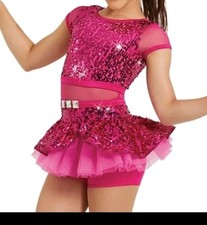 Weissman Dance Costume 12395 SC Small Child Leotard Tutu Biketard Lipstick Pink