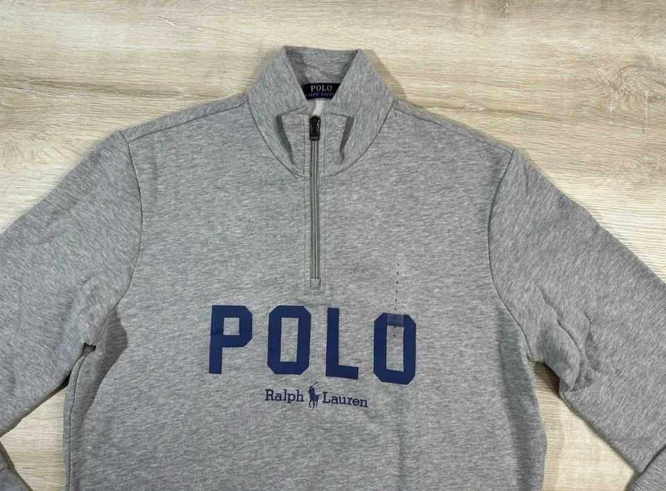 NUEVO CON ETIQUETAS Polo Ralph Lauren Hombres Pullover Sudadera S Gris Jaspeado Azul POLO Polar Foto 2 de 4