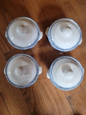 Corelle Corning Vintage Blue Heart Covered Soup Crock Spong Rim Set Of 4