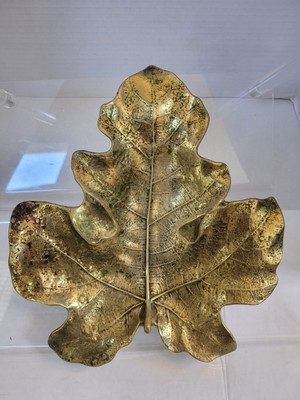 1948 Brass Hand Cast ''Fig Leaf Dish'' by Virginia Metal Crafter's
