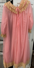 Vintage Jenelle Of California Peignoir Chiffon Nightgown Robe Set Bright Pink