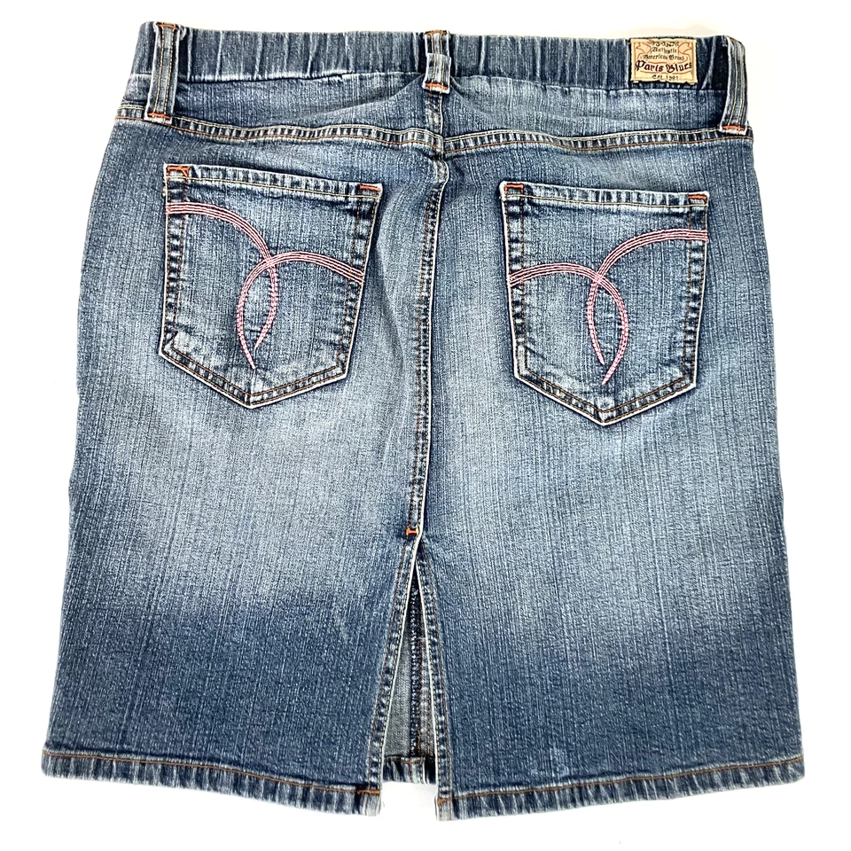 Falda vaquera azul de mezclilla elástica vintage Paris azul talla pequeña Foto 4 de 4