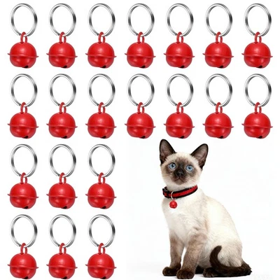 20 Set 18mm Cat Bells Copper Bells for Collars with Key Ring Red - Image 1 of 4