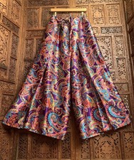 Vtg 70s Psychedelic Flower Power Palazzo Pants Hippie Bell Bottom Wrap Satin