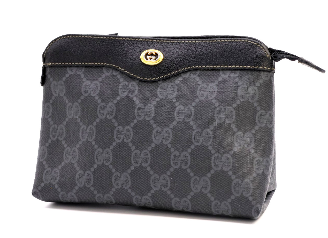 Vintage Gucci Cosmetic Pouch Mini Clutch Purse GG Supreme Black Authentic