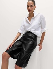 Marks & Spencer Womens Faux leather Bermuda Shorts in Black - M&S