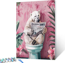 Polar Bear Paint by Number for Adults Beginner Animals on Toilet Reading Newspap