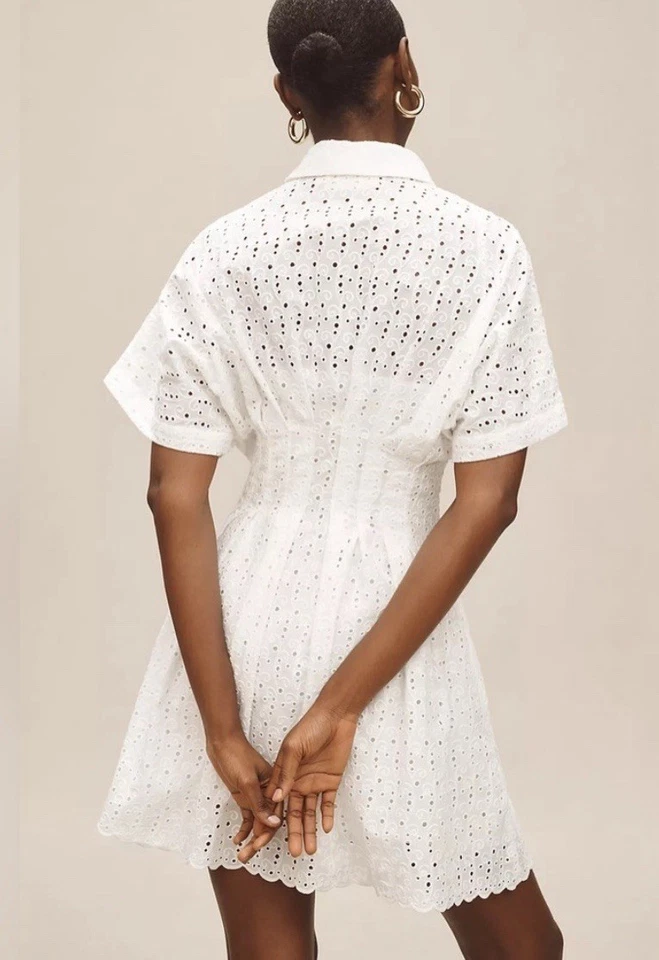 Vestido EXQUISE Anthropologie The Tobie Botón Delantero Blanco Ojales Talla S Foto 2 de 4