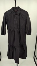 Quince Women 100% Organic Cotton Poplin Tiered Maxi Dress Basic Sleeved Black M