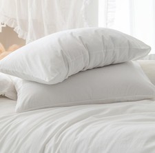 100 Washed Cotton Pillowcases Set of 2 Linen Feel Super Soft Breathable Cozy...
