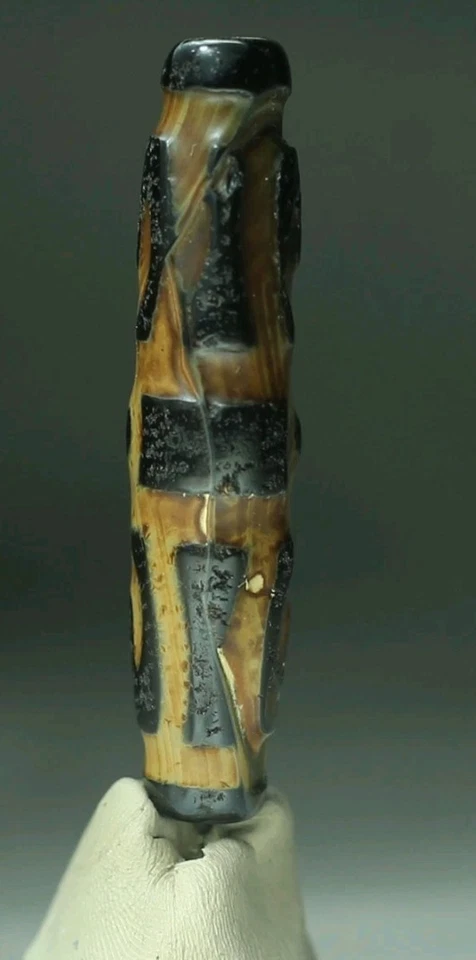 Rare Pre-1400s Indo/Tibetan Old Agate Pure Ripoche Scepter Dzi Bead 9*12*48mm - Image 3 of 4
