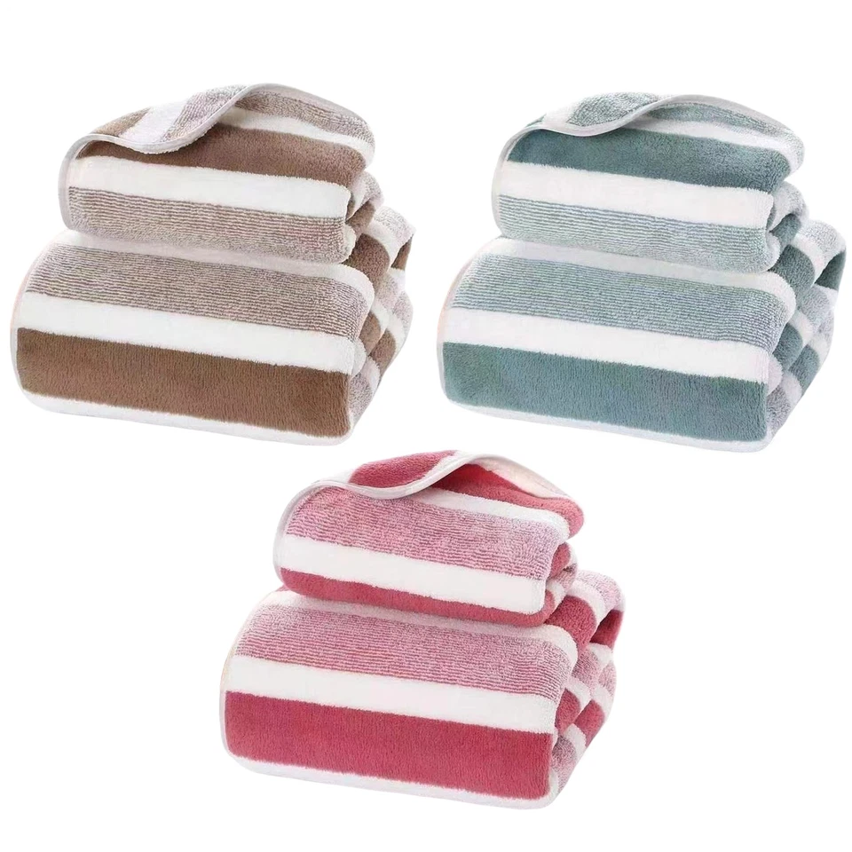 Juego de 2 toallas de baño a rayas altamente absorbentes para adultos 2 tamaños Foto 3 de 4