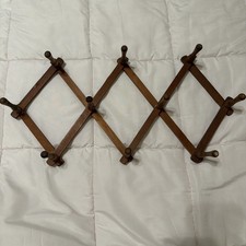 10 Peg Wooden Accordion Style Coat Hat Wall Rack Expandable Hanger Retro MCM VTG