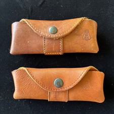 Laguiole Brown Leather Sommelier Pouch Set of 2 Embossed Bee Corkscrew Cases