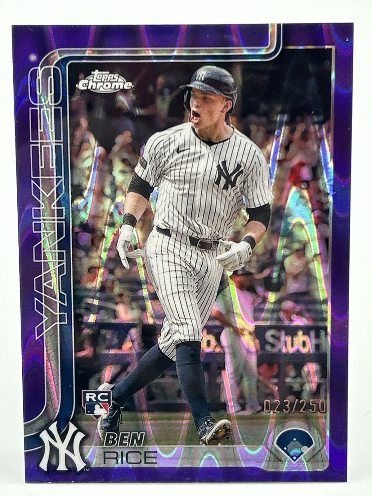 Ben Rice 2025 Topps Chrome Purple Ray Wave Rookie /250 New York Yankees #139