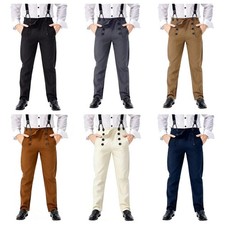 Mens Halloween Medieval Steampunk Gothic Pants Victorian Long Work Trousers