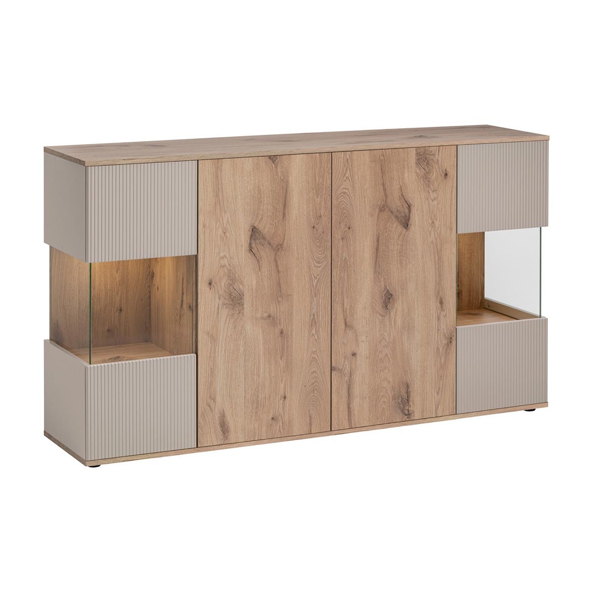 Buffet Catalina 160cm aux façades ondulées en relief et finition chêne clair