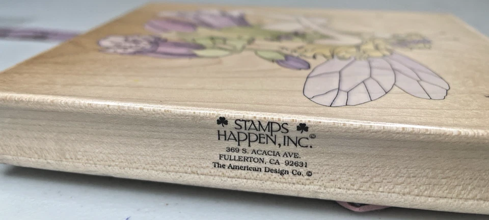 Stamps Happen #80087 Fairy On Foxglove Wood Mount Whimsical Floral Rubber Stamp - Image 4 of 4