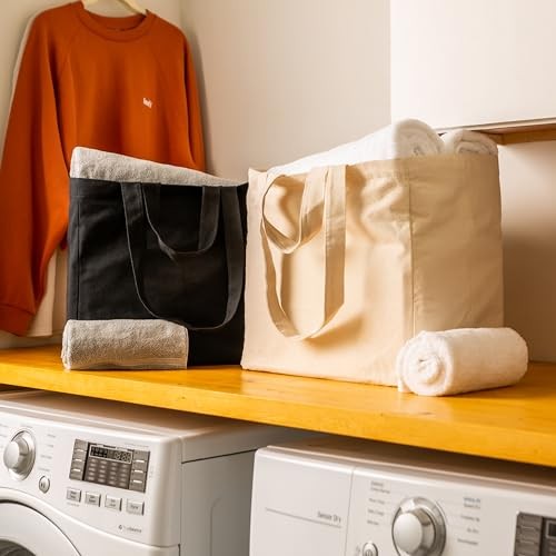 Canvas Grocery Bag 3pc XL Set with Real Pockets, Long Shoulder Strap and - Picture 7 of 7