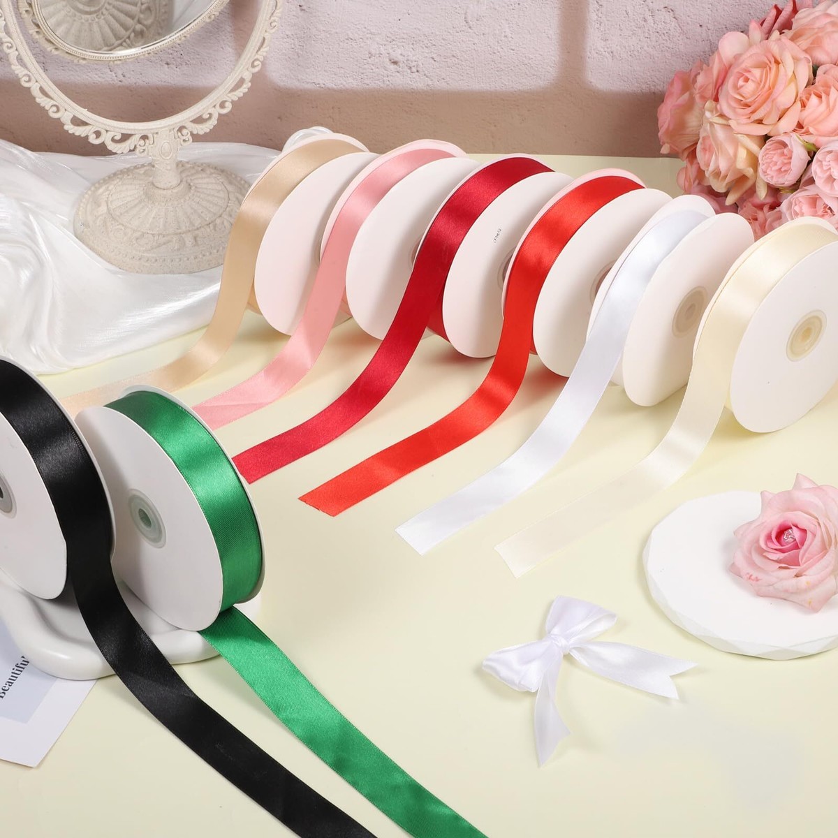 Burgundy Satin Ribbon 2 Inch YASEO 1 1/2 Inch Red Solid Satin