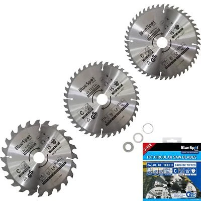 BLUESPOT 184mm Circular Mitre Saw Blade 30mm Bore 25 20 16mm Rings 24 40 48T 3pc 19400