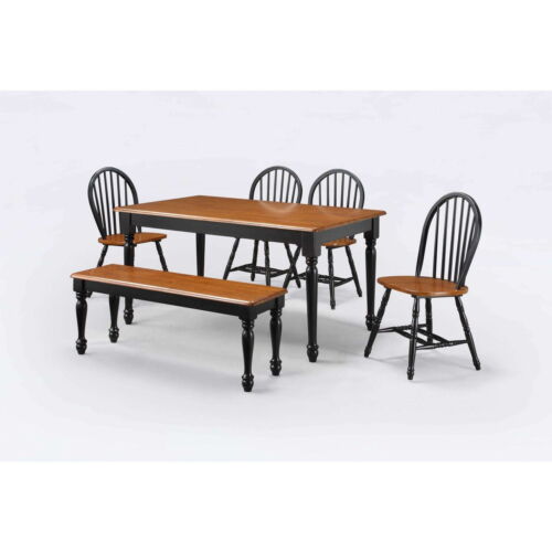Farmhouse Solid Wood Dining Bench, Black and Natural Finish - Picture 4 of 5