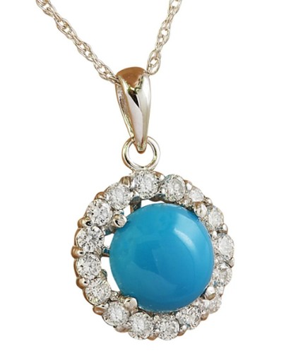 0.50ct Natural Round Diamond Turquoise 14K Solid White Gold Anniversary Pendant - Picture 3 of 3