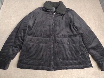 H&M Mens Black Corduroy Detachable Sherpa Collar Full Zip Lined