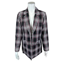 Du Jour Floral Printed Long-Sleeves Open Front Blazer Top Black Plaid X-Small Sz